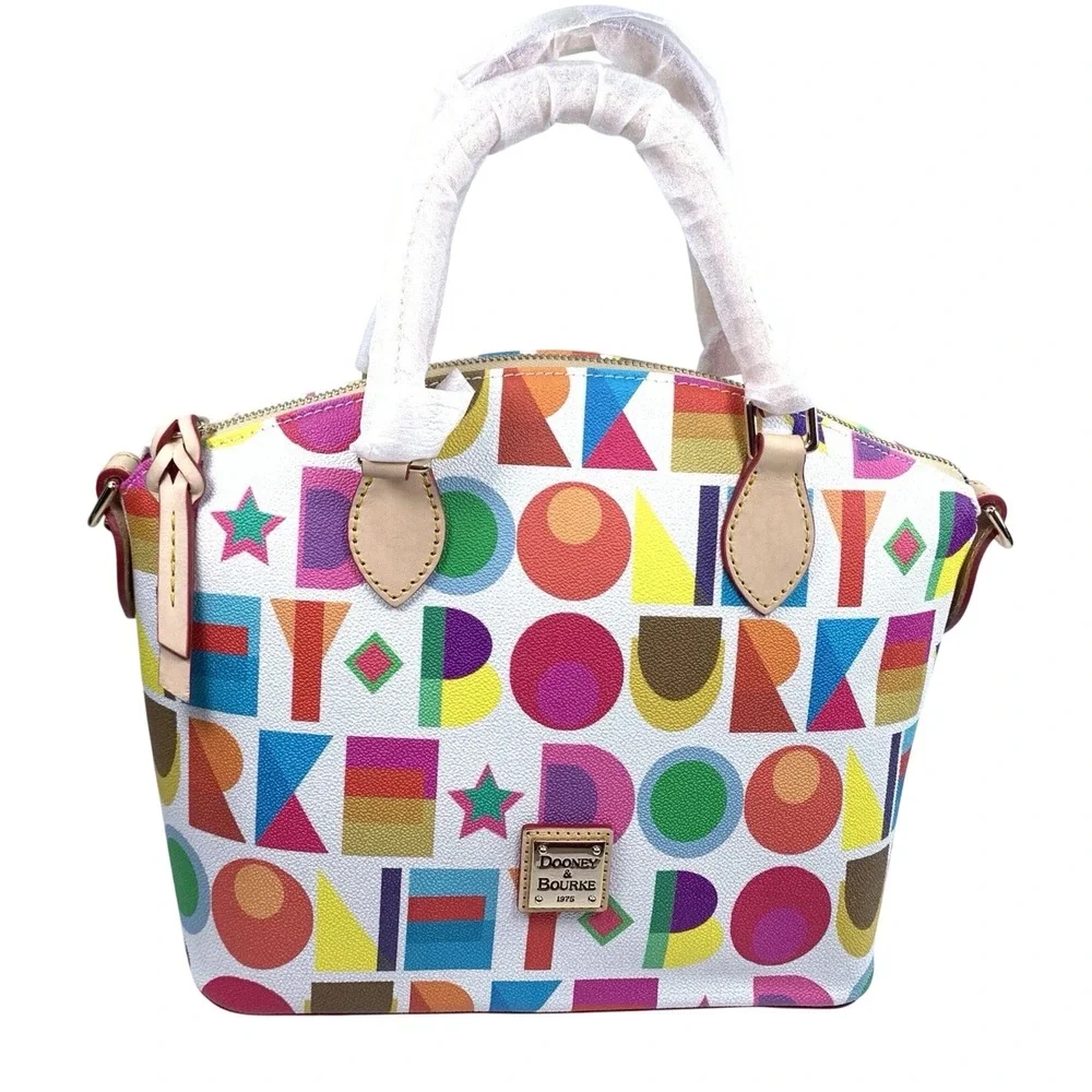 Dooney & Bourke Geena Satchel Women White NEW Art Deco Multi Logo Pattern